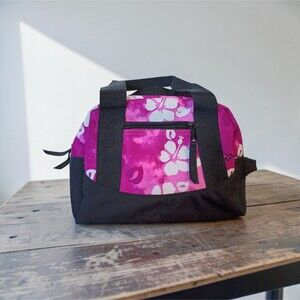 LL Bean Adventure Duffle Bag Purple Hibiscus Floral Small Travel Makeup Y2k